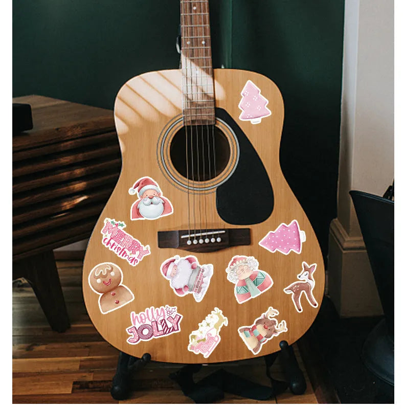 Pack of 50 cute Christmas decoration waterproof vinyl stickers for car, phone, laptop.