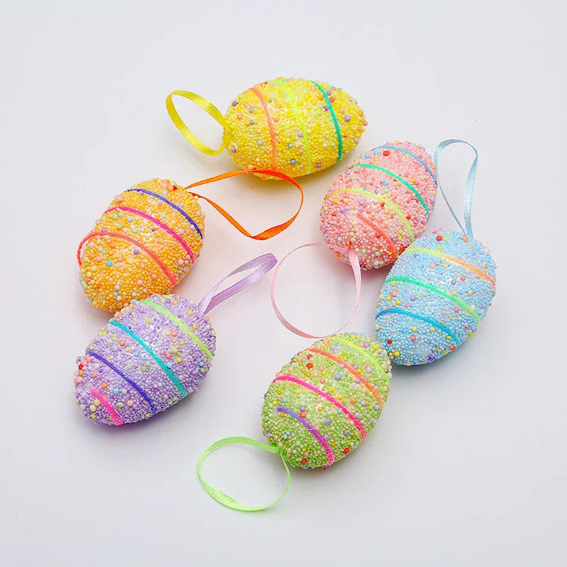 Colorful, hand-painted DIY Easter egg ornaments made of durable plastic for festive holiday decor
