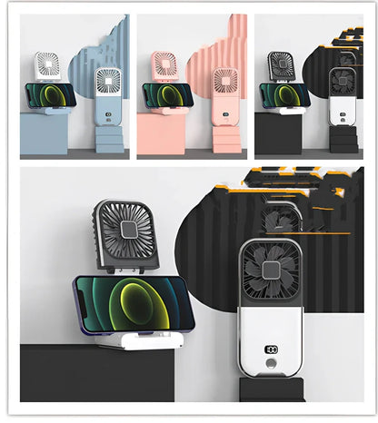 F30Pro folding portable handheld fan in white with digital display, 169x81x20mm size, USB charging, plastic blades for cooling