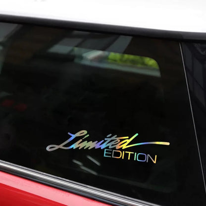 Black laser reflective car sticker with text design on PET material.