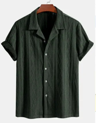 Men's loose multi-colour beachwear cardigan with short sleeves in black, green, or white solid colours