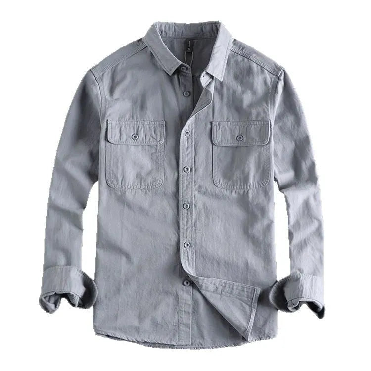 Men's loose cardigan style long sleeve shirt overalls in polyester fabric