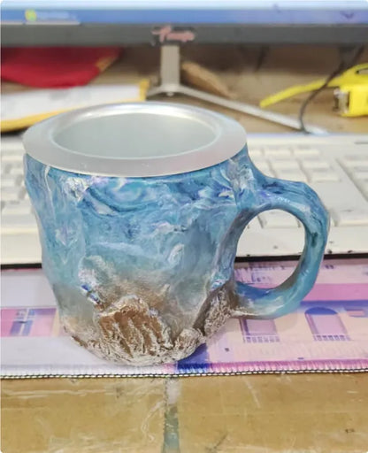 400ml resin mineral crystal coffee mug with handle in assorted colours including purple, blue, and pink.