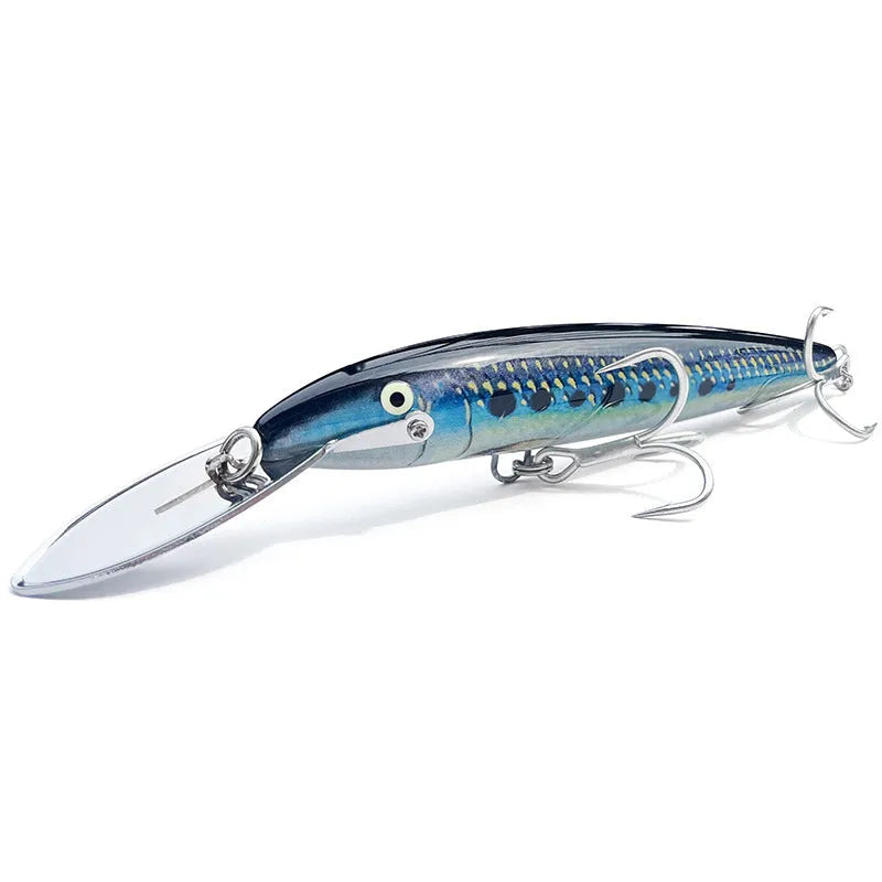 Luminous ABS fishing lure with iron tongue, 17.5cm x 2.2cm x 1cm, shown in one of six colours TZMN01 to TZMN06