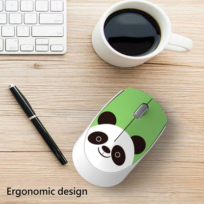 Wireless mini mouse with cartoon animal design showing compact 10.55cm width and USB receiver