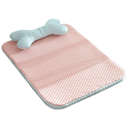 Cooling pet mat for small to medium dogs and cats with non-slip base and fun animal design