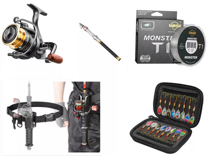 16-piece composite sequin fishing set with attached bait and gear bag