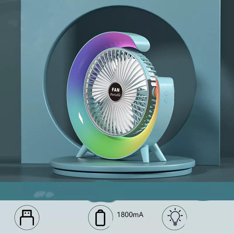 Bright Night Light Charging Fan with USB portability and colorful ambient lights