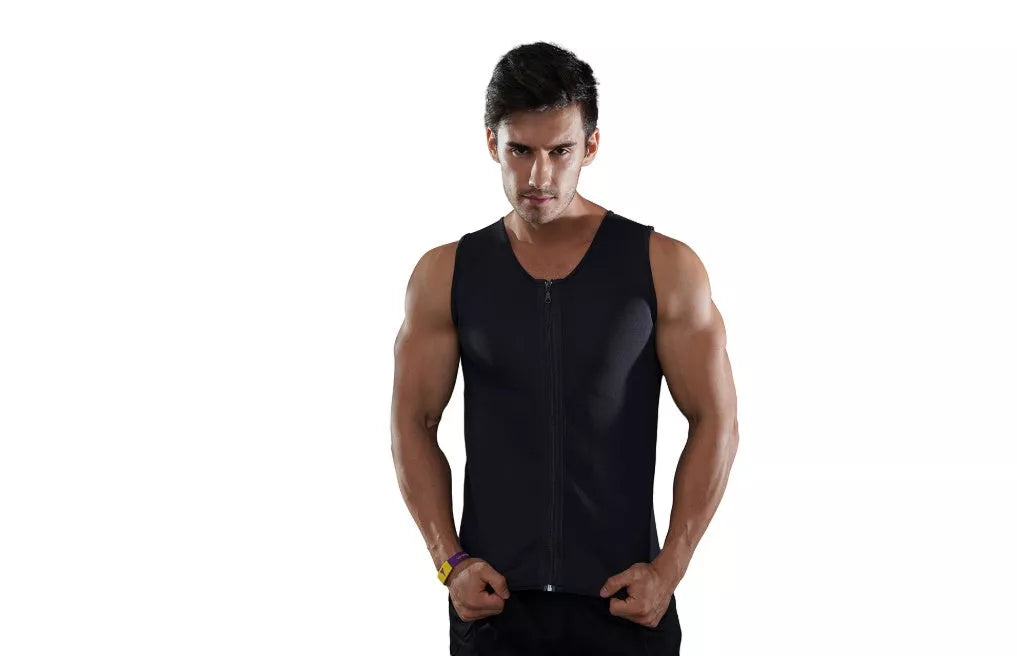 Black chlorinated fiber fitness vest with zipper closure for workouts