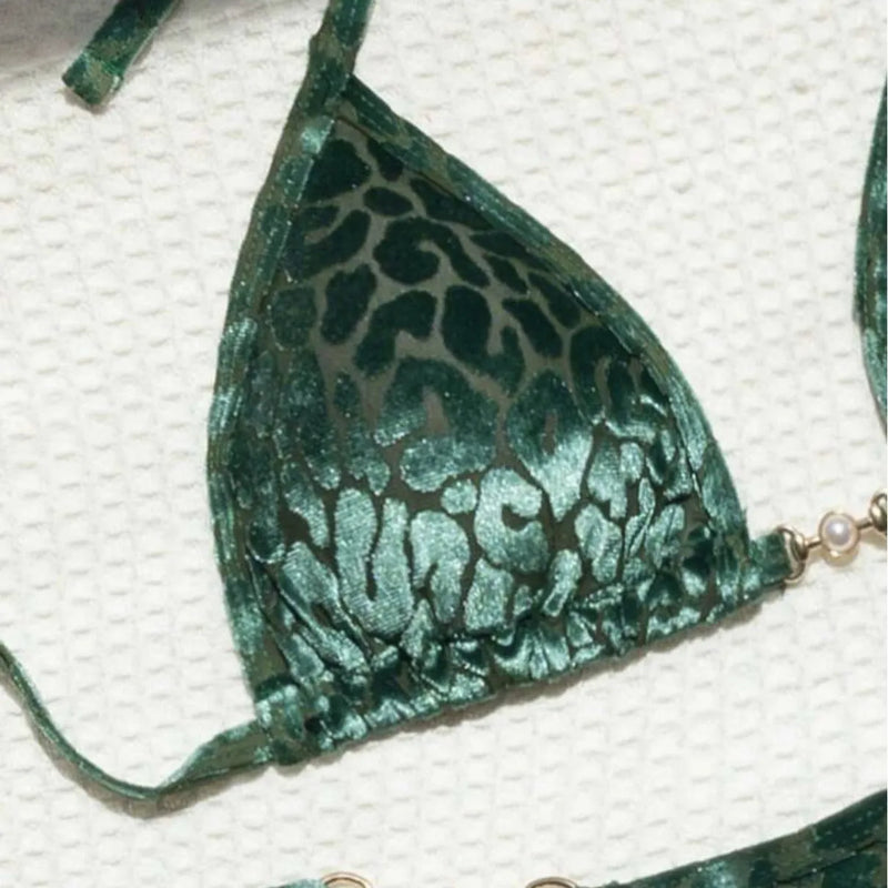Women's swimwear bikini set leopard print swimsuit T-shaped fabric triangle briefs surf suit swimwear for swimming and wading in blue green pink violet white colour options