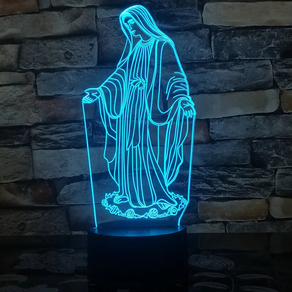 3D LED night light with laser-engraved acrylic plate showing stereoscopic dual ring pattern in colourful illumination