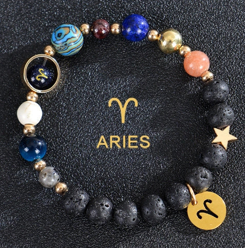 Stylish frosted stone beaded zodiac constellation bracelet for unisex wear