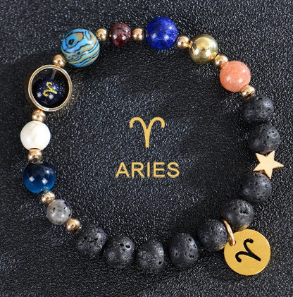 Stylish frosted stone beaded zodiac constellation bracelet for unisex wear