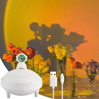 Astronaut Sunset Lamp Humidifier with 360-degree rotation and USB charging in white, pink, or light green
