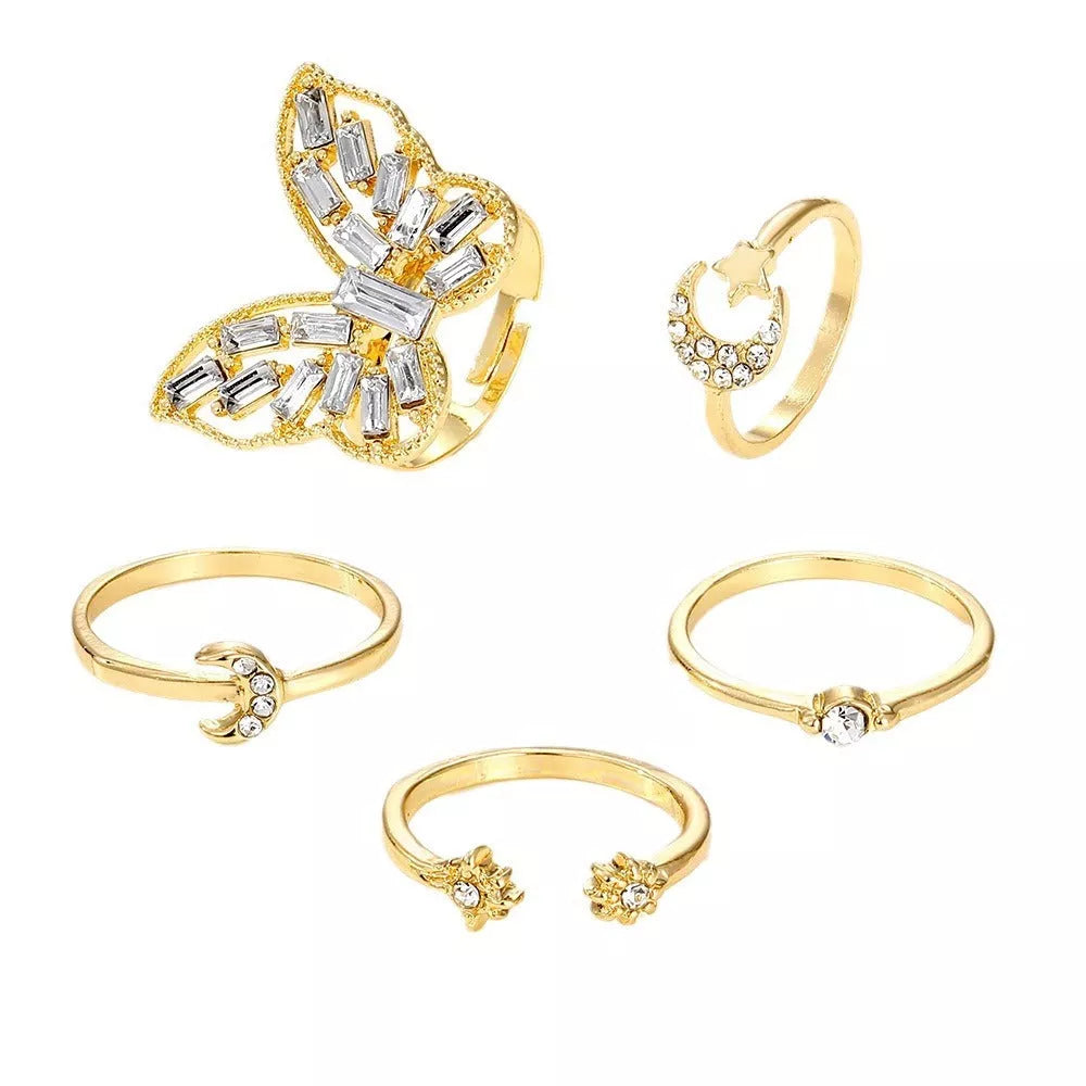 Silver color butterfly rings set with vintage design for women and men