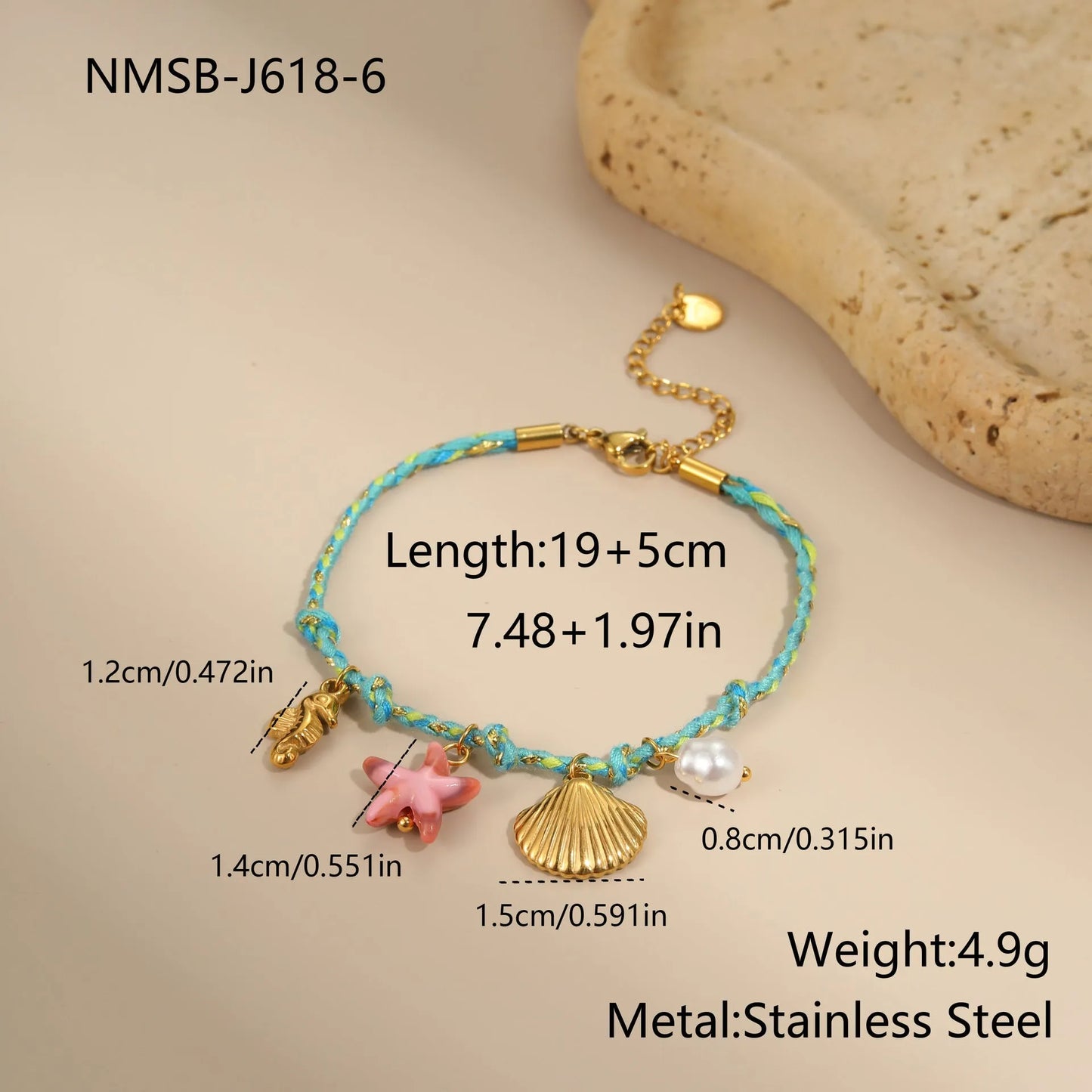 Handmade braided rope titanium steel necklace and bracelet with heart pendant on 18K gold plated chain.