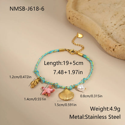 Handmade braided rope titanium steel necklace and bracelet with heart pendant on 18K gold plated chain.
