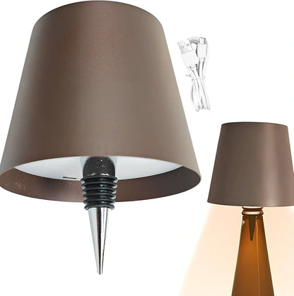 White cylindrical LED wine bottle table lamp with touch dimming and USB charging port