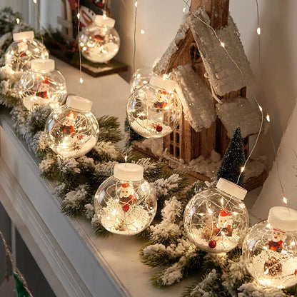 Christmas curtain light set with 10 fairy ball lamps showing snowman, wishing ball and Christmas tree designs