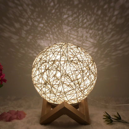 LED rattan table lamp with USB power and remote control in various colors