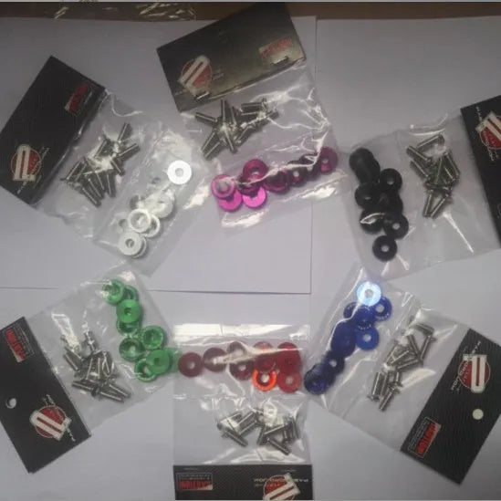 Car modification gasket screw kit showing screws in 8 different colours