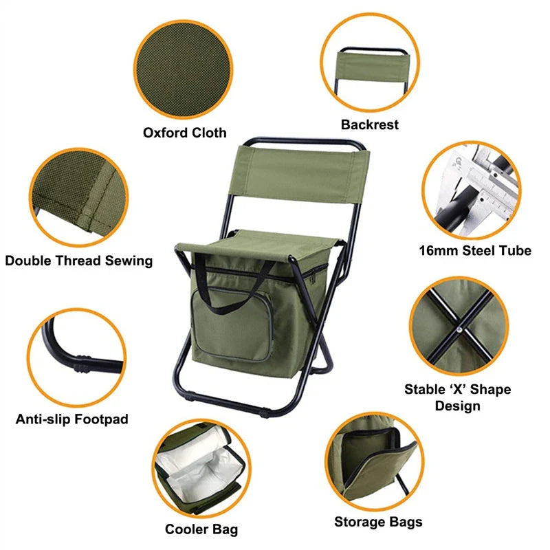 Portable Fishing Chair with Insulated Cooler Compartment - Durable Outdoor Furniture with Cooler for Chilled Refreshments