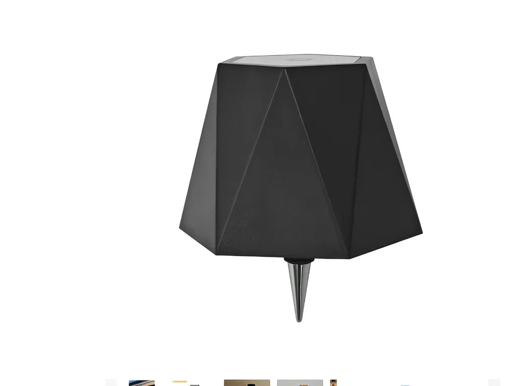 Wireless LED desk lamp with wine bottle design showing detachable components and touch control panel