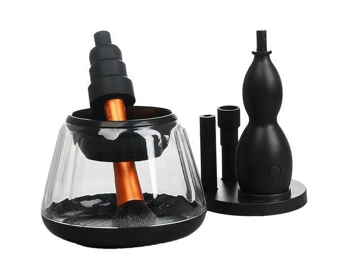Electric makeup brush cleaner that quickly and thoroughly cleans and dries brushes, keeping them in pristine condition