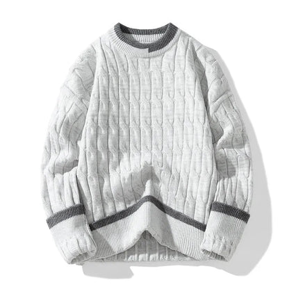 Men's loose fit modal acrylic pullover sweater in light blue on hanger