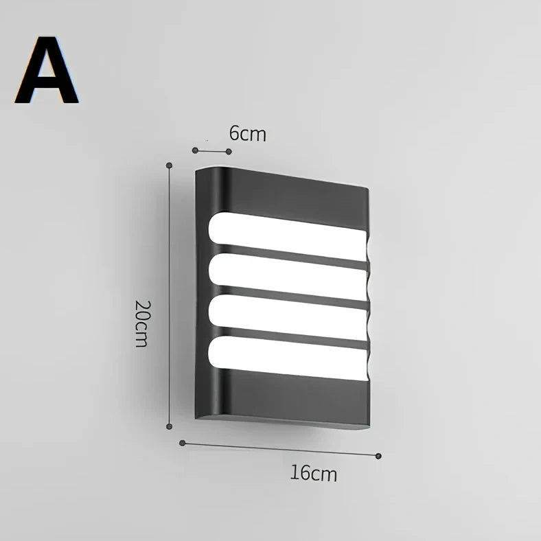 Waterproof outdoor wall light with PC lampshade measuring 200x160mm and LED illumination