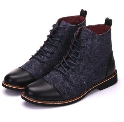 Men's leather boots with belt buckle details and rubber soles in black colour