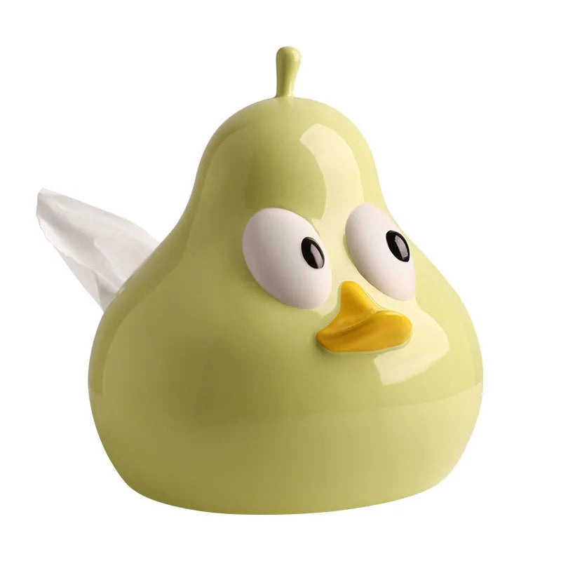Cute ceramic pear tissue box in white porcelain with green or black colour options