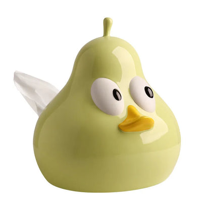 Cute ceramic pear tissue box in white porcelain with green or black colour options