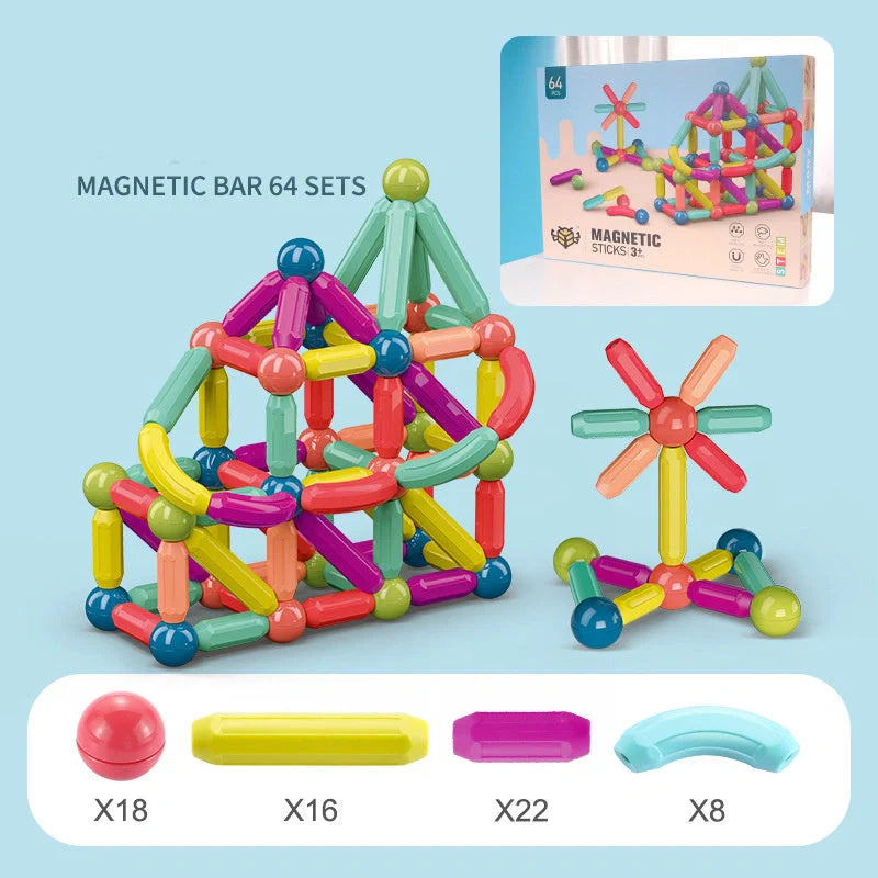 Colorful magnetic stick building blocks set for children, educational STEM toy
