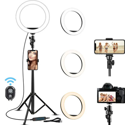 10-inch ring light with 26cm LED diameter on adjustable tripod stand for photography