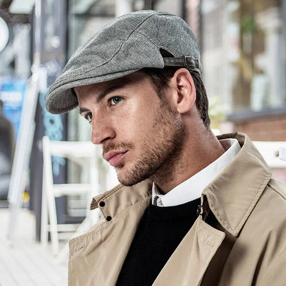 Men's cotton linen blend beret in dome crown style, adjustable for head circumference 55-58cm