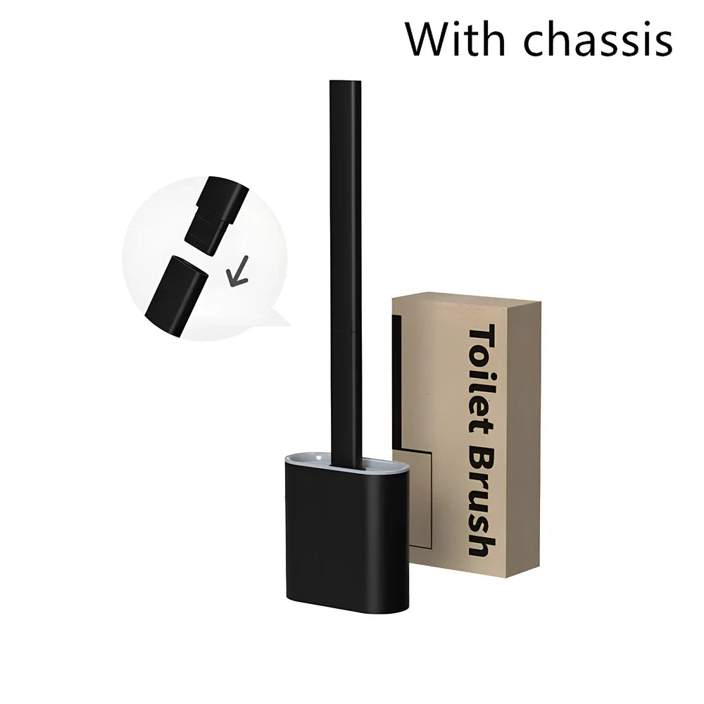 Wall-mounted soft toilet brush with silicone bristles and cover in midnight green colour