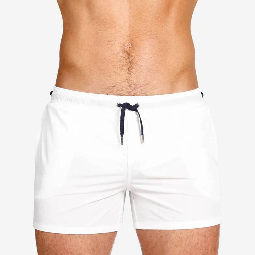 Athletic sports shorts in Army Green colour with visible mesh lining and elastic waistband with drawcord.