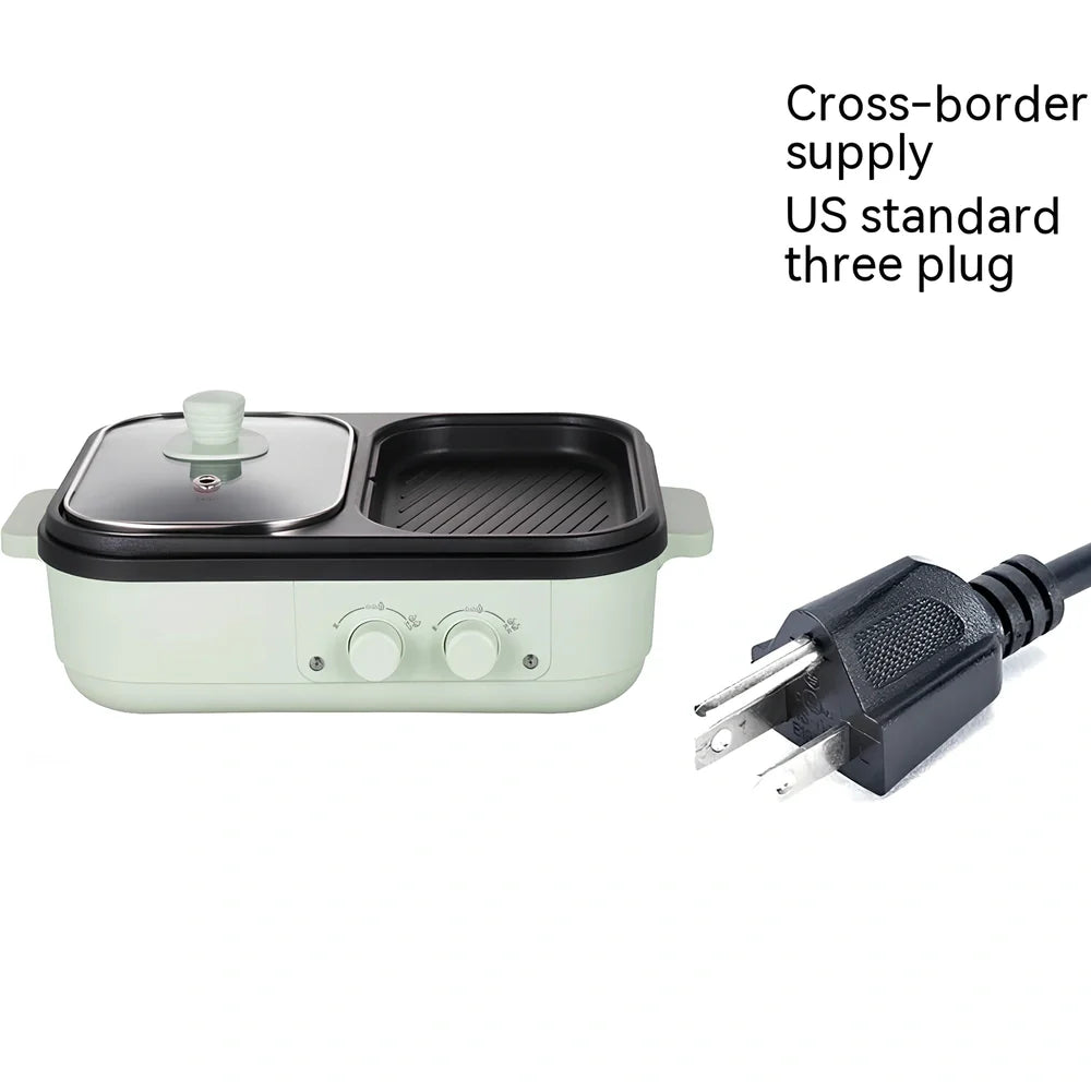 Green electric roasting pot with knob control, 20cm diameter cooking surface