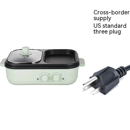 Green electric roasting pot with knob control, 20cm diameter cooking surface