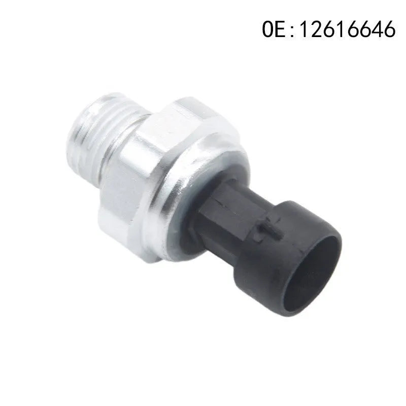 Silver-coloured automotive fuel pressure sensor with metal construction and standard measurement range