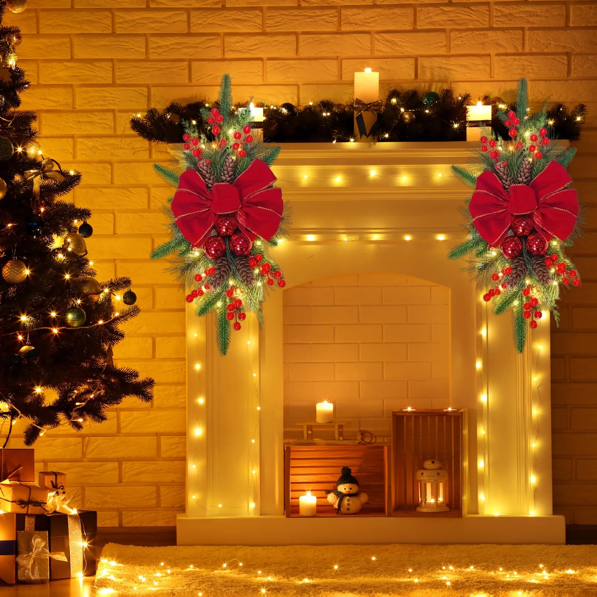 Red non-shine flocking garland in 45cm and 60cm lengths for stair and floor decoration