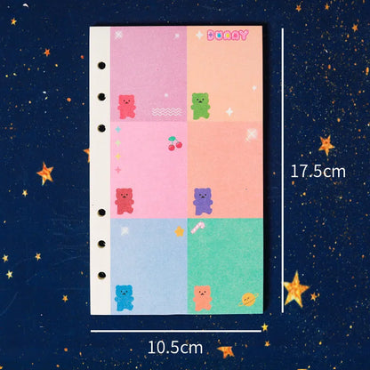 A6 student notebook with character design showing 6-hole binding and 90x170mm dimensions