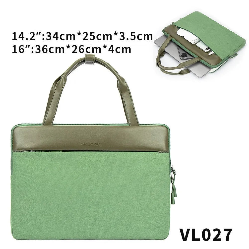 14.2 inch polyester laptop sleeve with soft handle, zipper pocket, in light grey, green, or orange