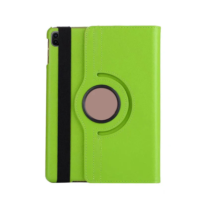 Imitation leather rotating clamshell sleeve case for iPad tablets in multiple colours.