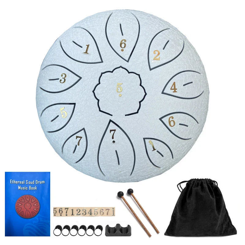 Ethereal 11-Tone Handpan Drum in various colors - premium steel instrument for meditation, yoga, and relaxation