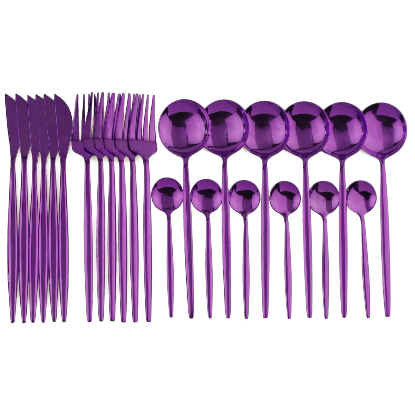 24-piece stainless steel cutlery set with mirror-polished finish showing six place settings in gold colour