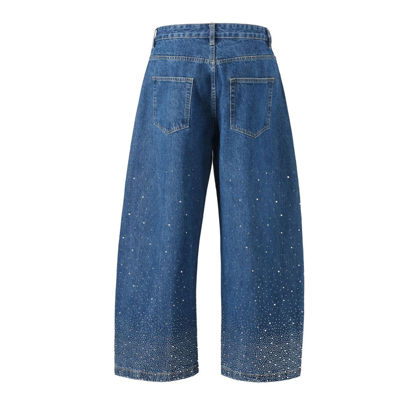Wide-leg trousers in a high street loose fit with 90% cotton fabric, available in black or blue for leisure wear, sized from 30 to 36 to suit European and American sizing with a pullover style and regular sleeve design