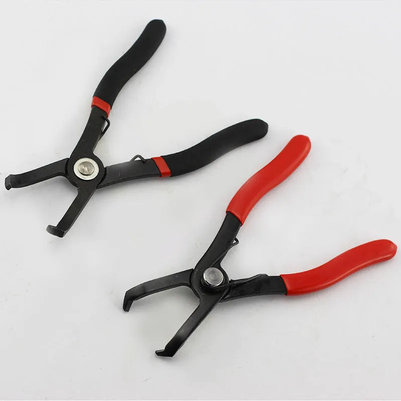 Red carbon steel round nail removal pliers with PVC handles, jaws open.