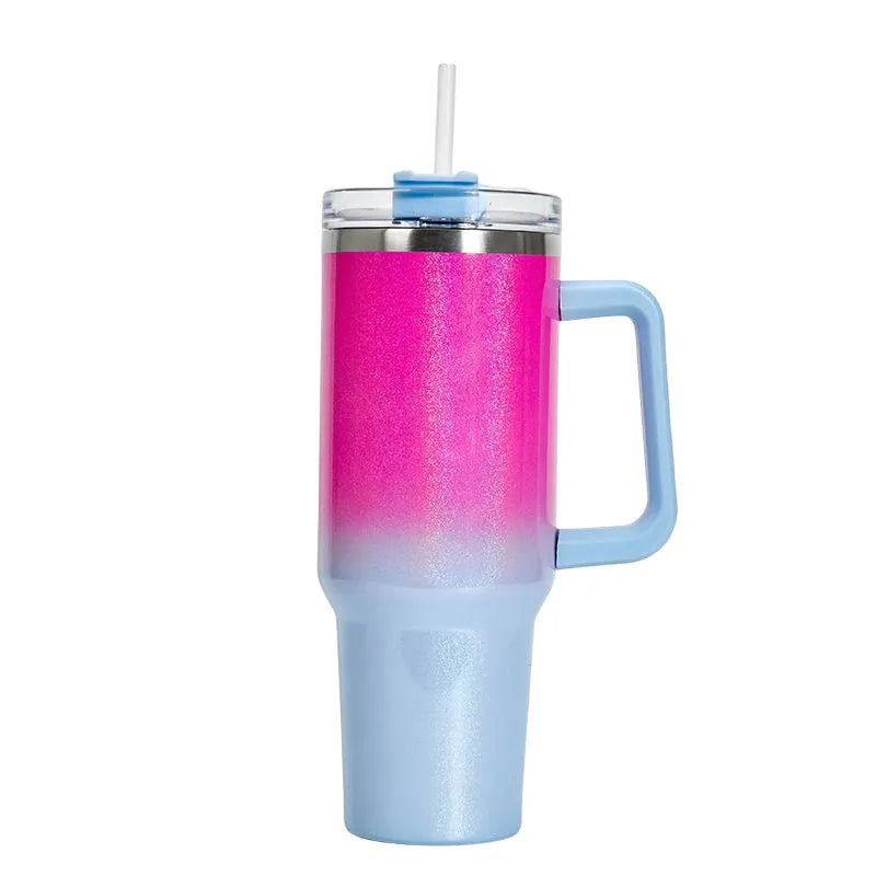 Stainless steel vacuum insulation cup with gradient colour, 27.5cm tall with 10cm wide mouth opening